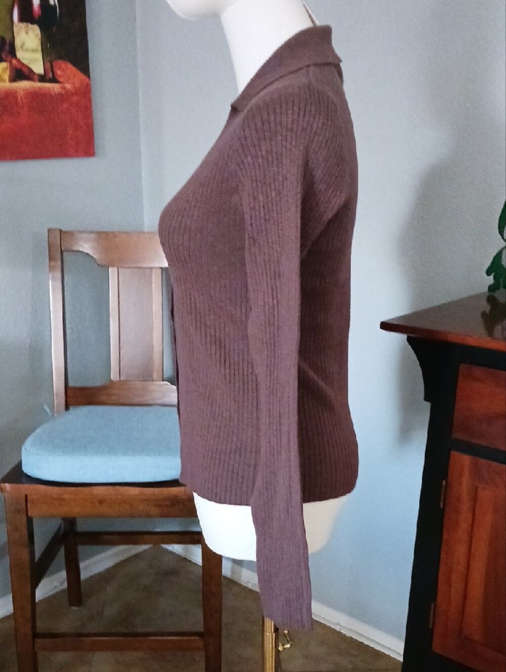 a new day- Brown Ribbed Button-Front Collared Cardigan - Picture 6 of 10